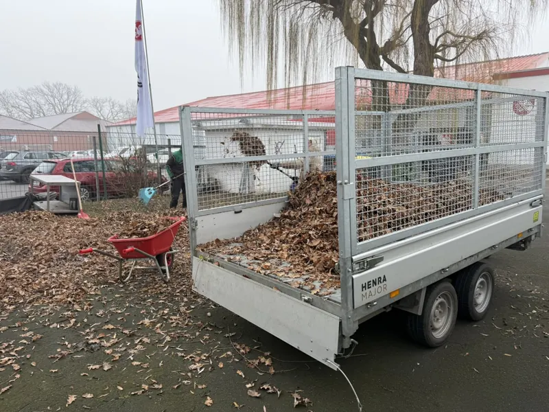 Gesammeltes Laub auf dem Anhänger